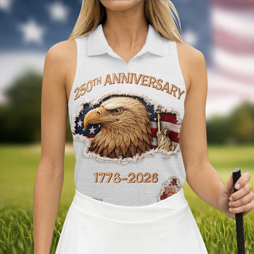 250th Anniversary 1776-2026 American Flag And Eagle Women's Golf Tops, Patriotic Golf Shirt, Ladies Golf Shirts