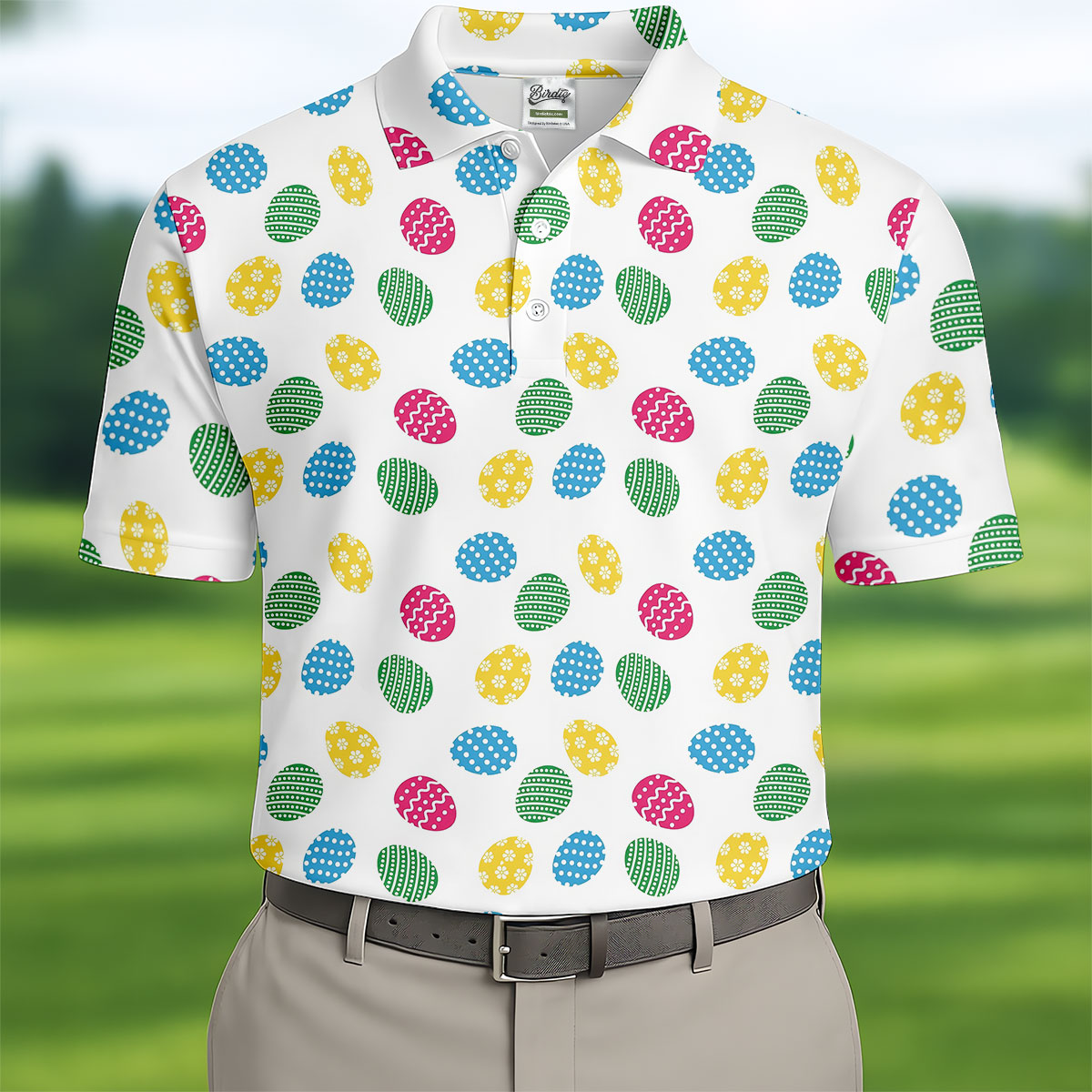 Colorful Easter Eggs White Golf Shirt, Cute Golf Outfit, Polo ShirtFor Men, Golf Shirts For Men
