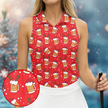 Christmas Beer Red Golf Shirt, Christmas Golf Shirt, Fun Women's Golf Shirts, Ladies Golf Polos, Golfing Apparel