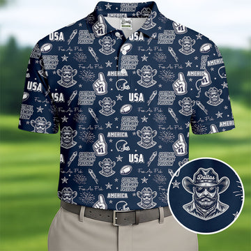 Cowboy Football Team Navy Blue And White Sport Polo, American Football League Gift Ideas For Football Fans
