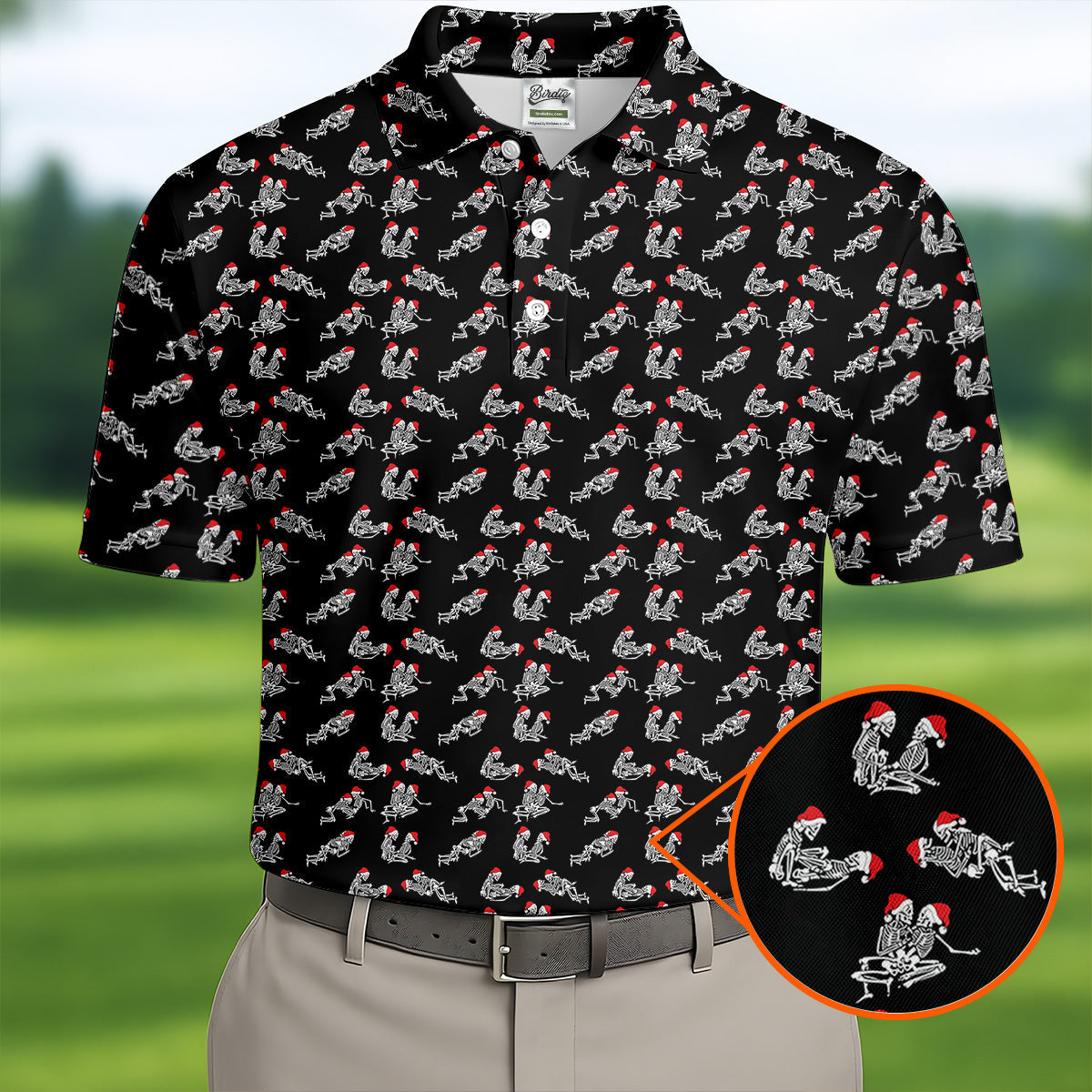 Skeleton Santa Hat Funny Golf Shirt, Fun Golf Shirts For Men, Christmas Golf Shirt, Golf Shirts For Men