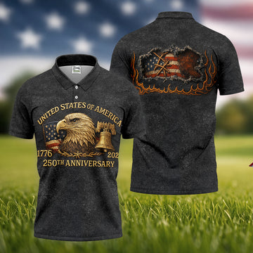 Bald Eagle American Flag 250th Anniversary Dark Grey Color Golf Shirts For Men, Polo ShirtFor Men