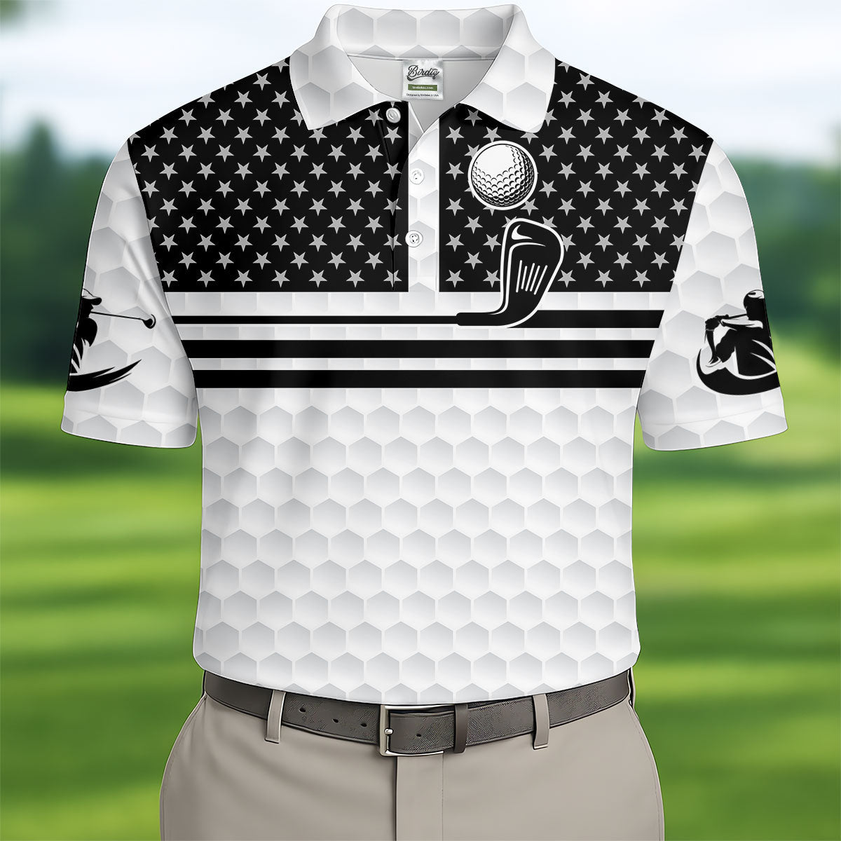 Best Dad By Par US Flag Pattern Dad Golf Shirt, Father's Day Golf Gift, Polo Shirtor Men