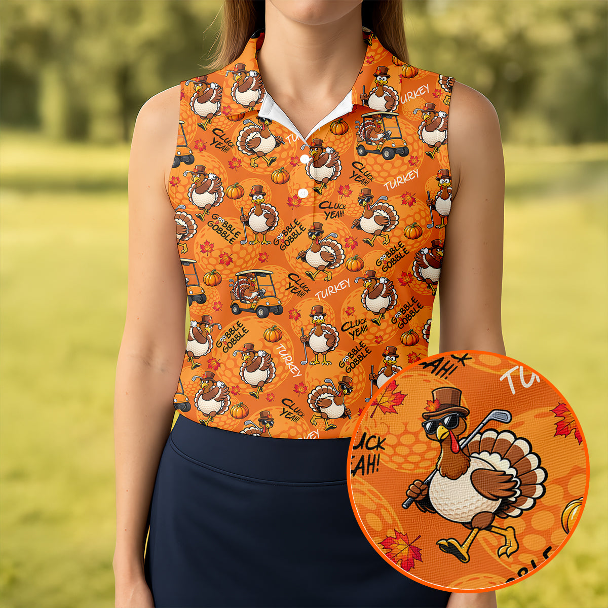 Turkey Golf Cart Thanksgiving Golf Shirt, Golf Shirts For Women, Womens Golf Clothing