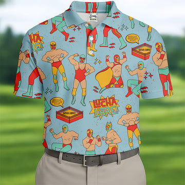 Blue Lucha Libre Mexican Wrestler Pattern Golf Shirt, Polo Shirts For Men, Golf Apparel For Men