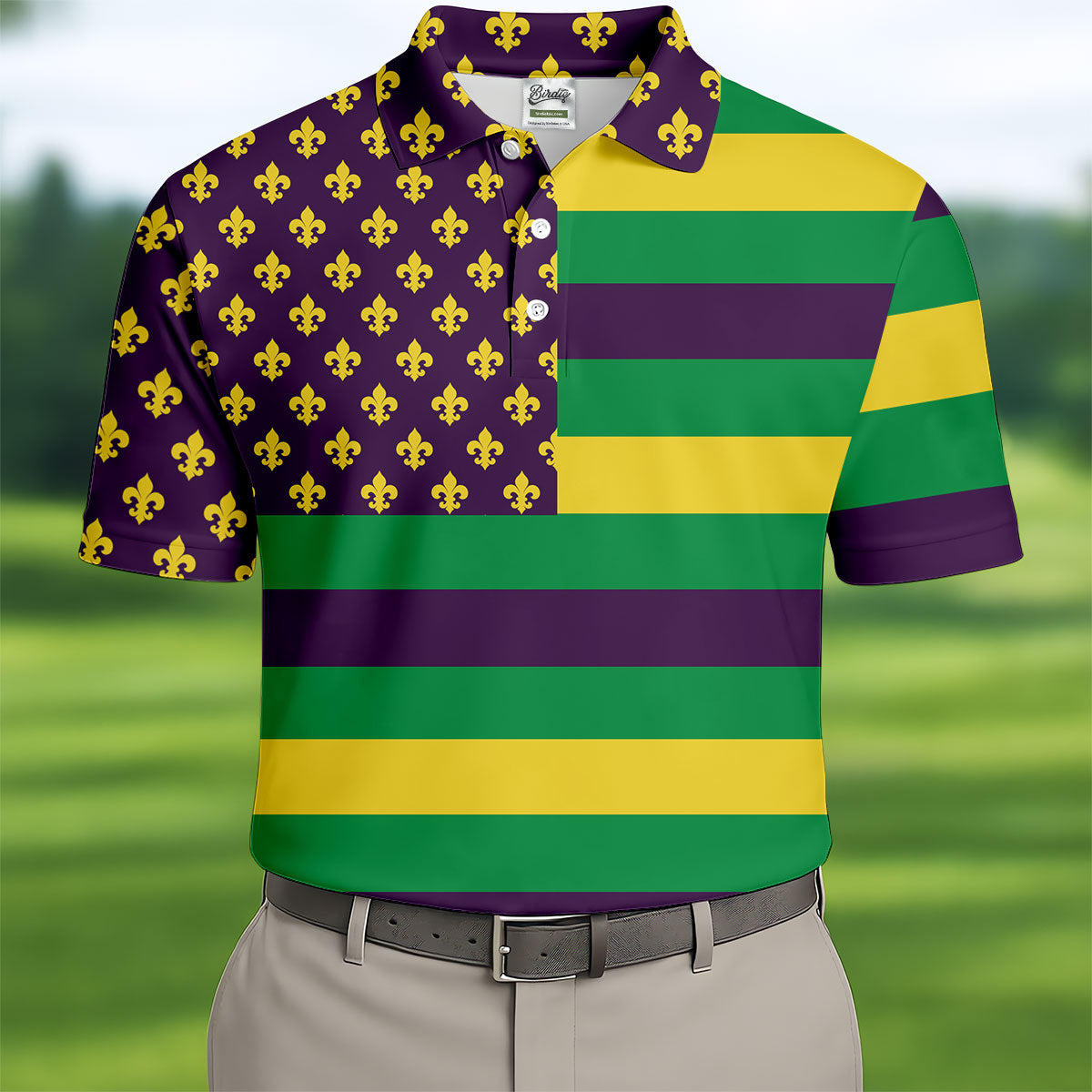 Mardi Gras Flags Fleur De Lis Purple Green Gold Golf Tops For Men, Polo ShirtFor Men, Golf Shirts For Men