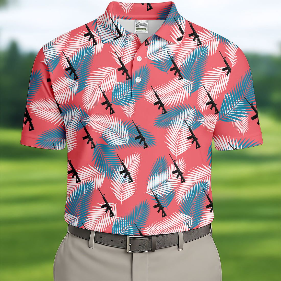 Freedom Lifestyle Green And Pink Hawaiian Golf Shirt, Golf Tops For Men, Golf Shirts For Men