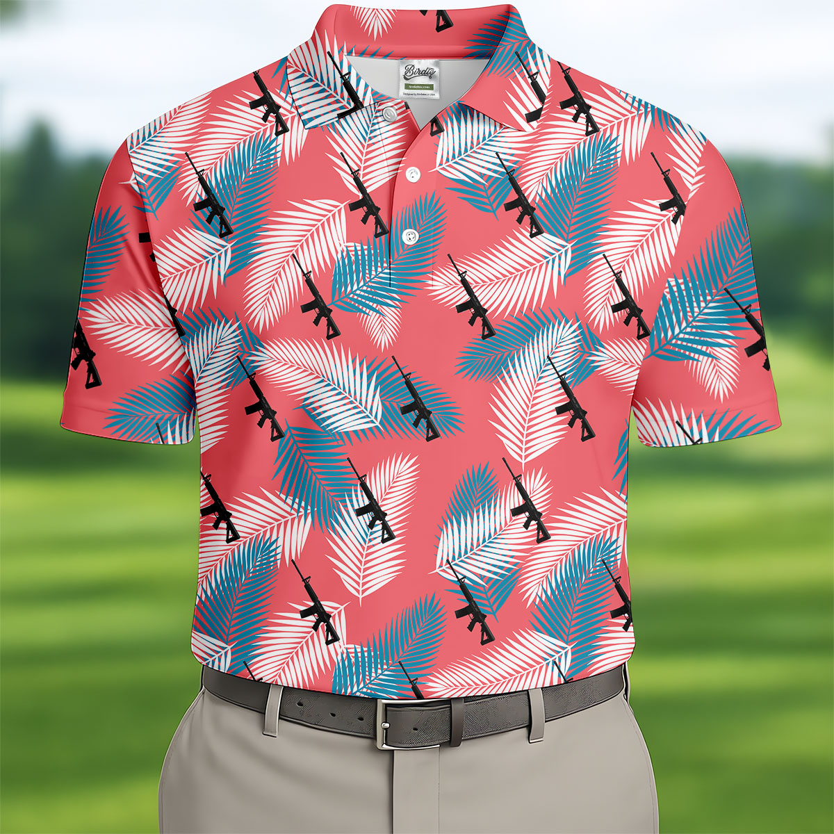 Freedom Lifestyle Green And Pink Hawaiian Golf Shirt, Golf Tops For Men, Golf Shirts For Men