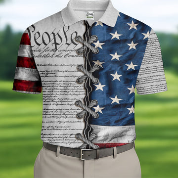 We The People Preamble Patriotic 4th Of July Grey Golf Shirt, 250th Anniversary Golf Shirts For Men