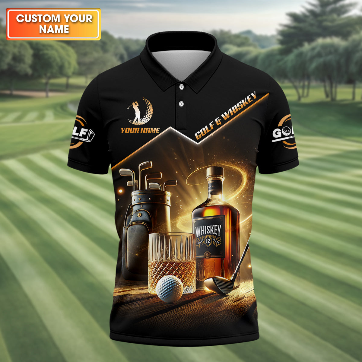 Golf And Whiskey Custom Men's Golf Polo ShirtWhiskey Golf Shirt, Gift For Golfers