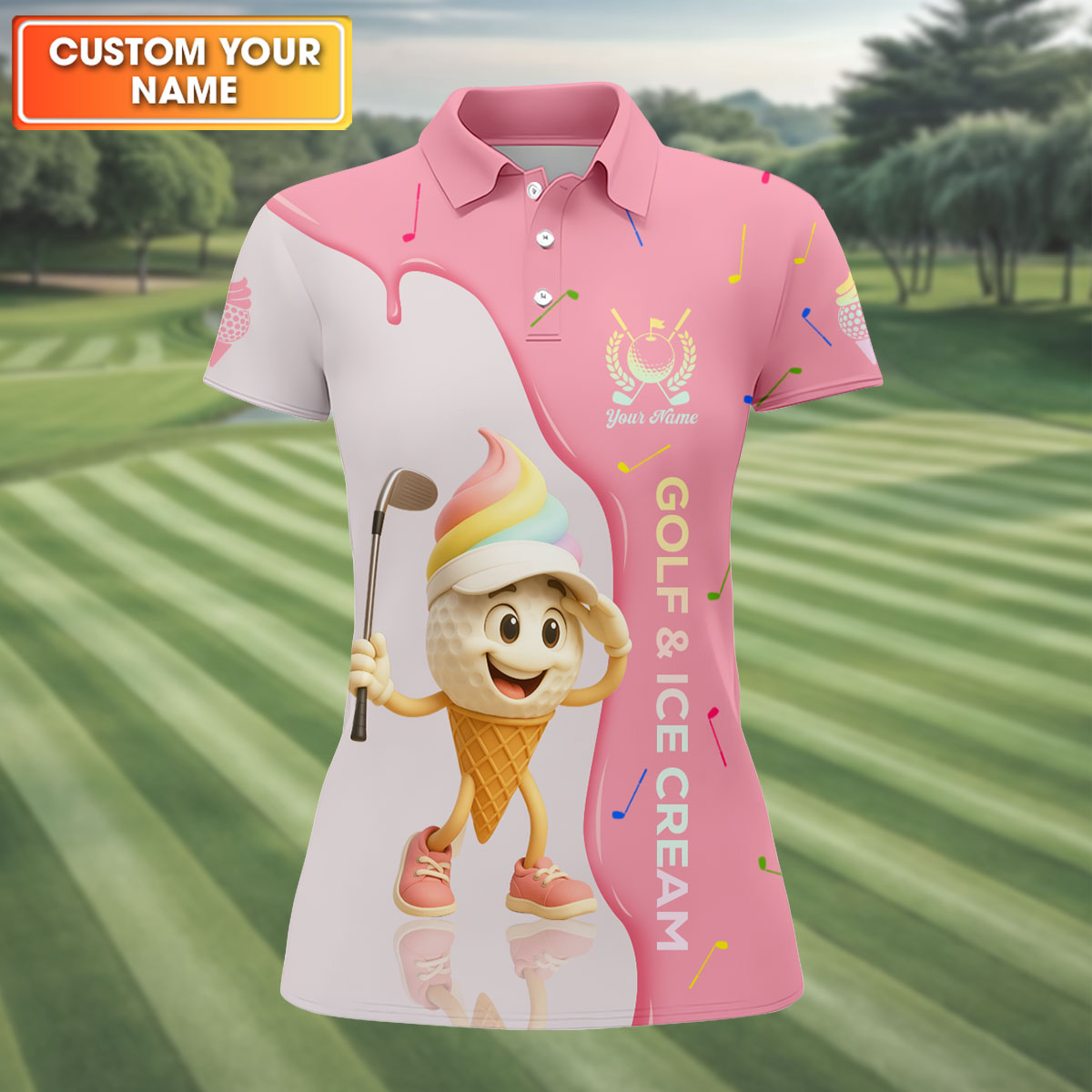 Golf And Ice Cream Funny Womens Golf Polo ShirtWomens Golf Tops, Custom Ladies Golf Shirt