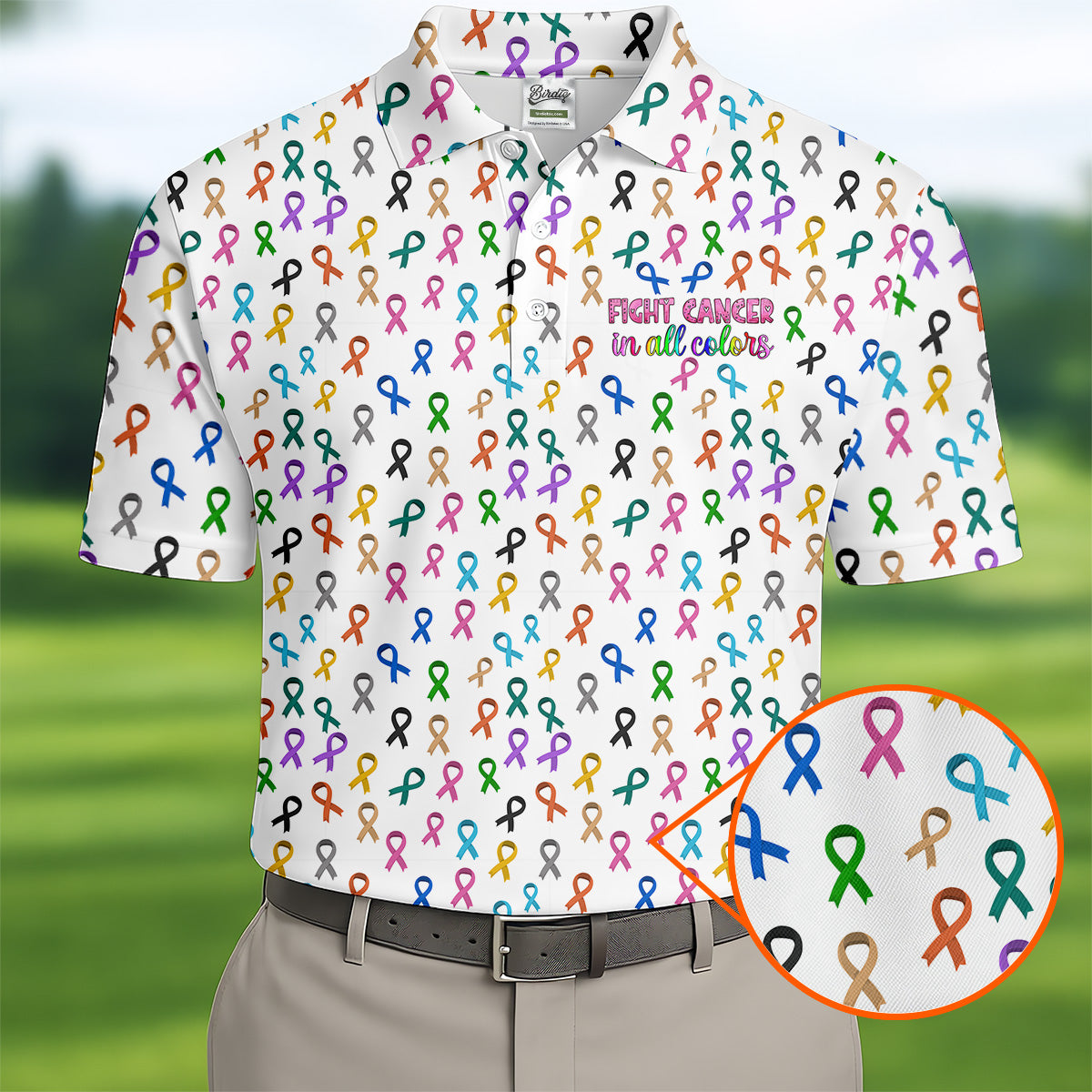 Fight Cancer In All Color Men's Golf Shirt, Cancer Awareness Shirt, Cancer Survivor Shirt, Golf Gift For Men