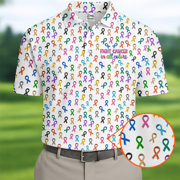 Fight Cancer In All Color Men's Golf Shirt, Cancer Awareness Shirt, Cancer Survivor Shirt, Golf Gift For Men