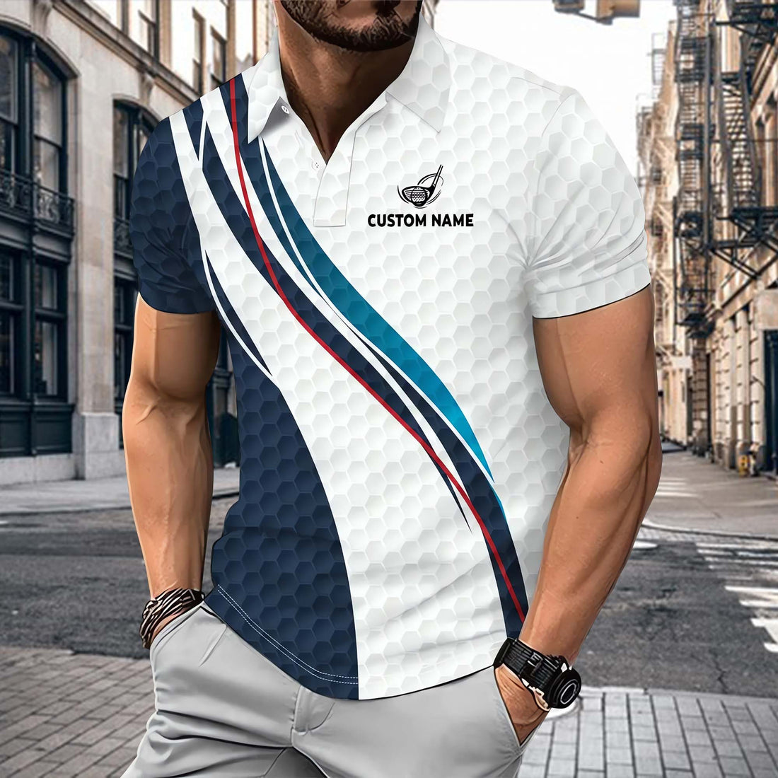 Geometric Pattern Personalized Golf Polo ShirtGolf Shirt, Gift For Golfers