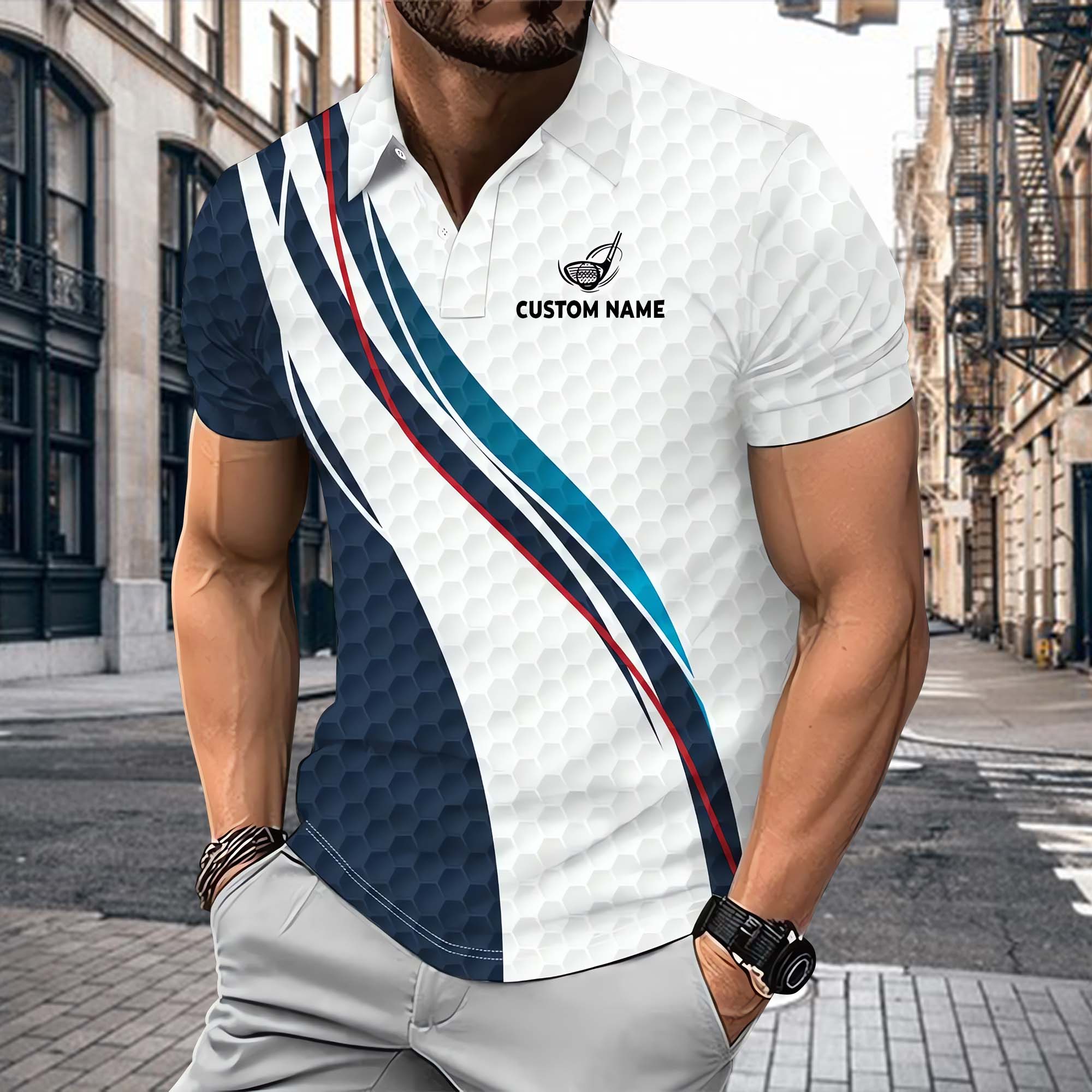 Geometric Pattern Personalized Golf Polo ShirtGolf Shirt, Gift For Golfers