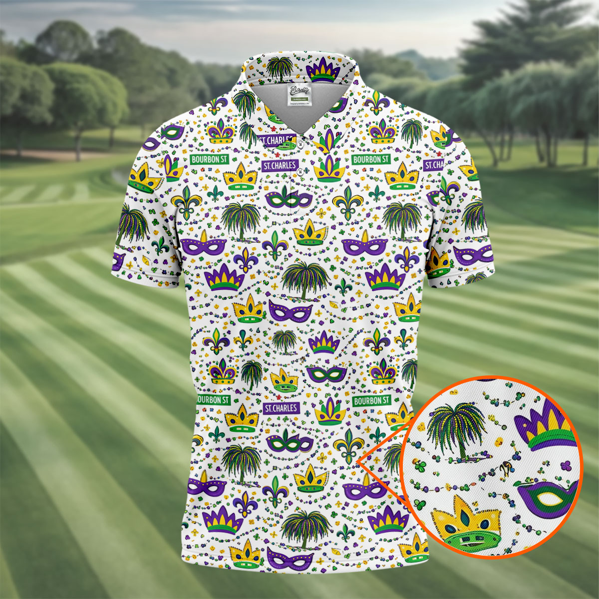 Crown Mask Fleur De Lis Mardi Gras Golf Shirt, Golf Tops For Men, Polo ShirtFor Men, Golf Shirts For Men