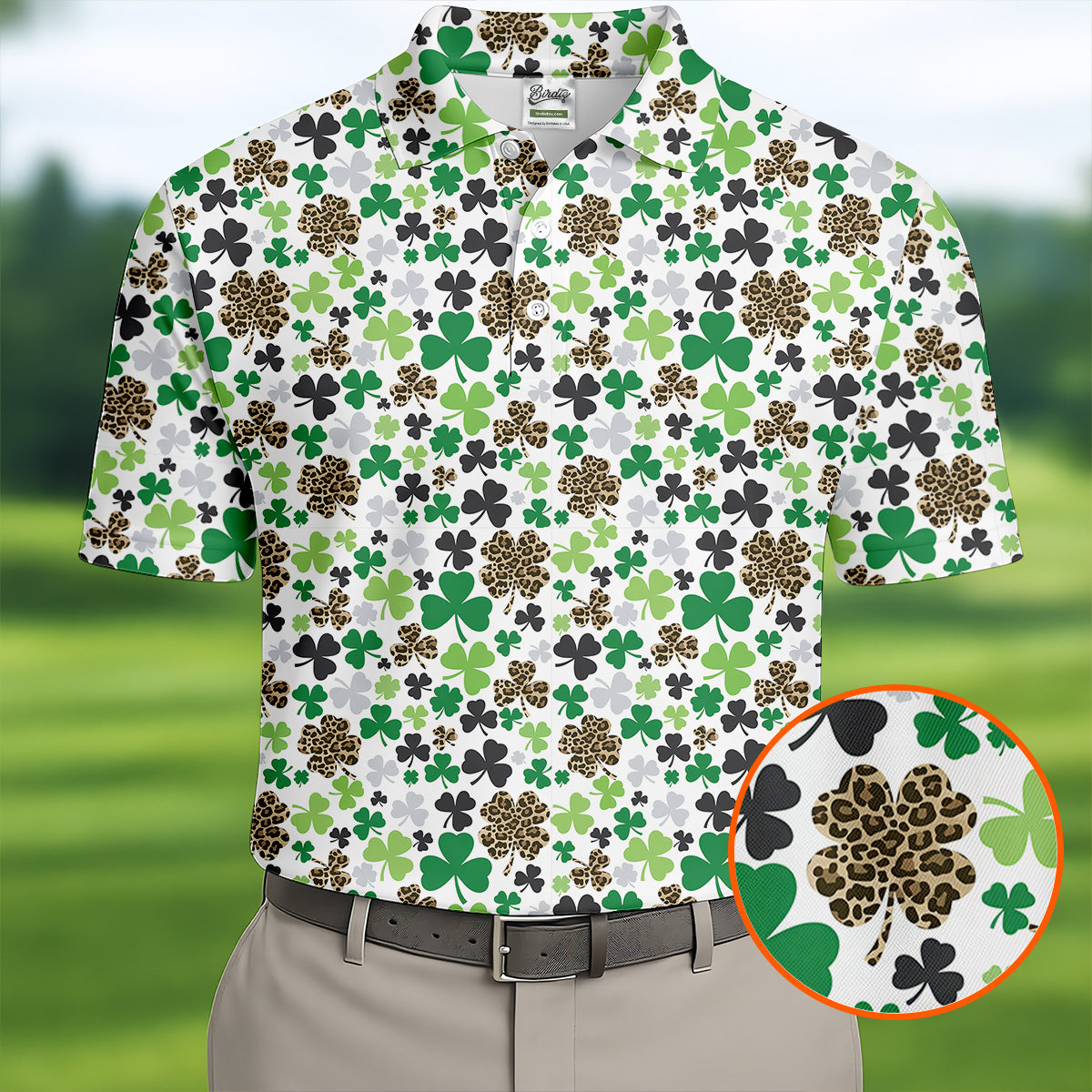 Leopard Pattern St Patrick's Day Shamrock Golf Shirt, Fun Golf Shirts For Men, Polo ShirtFor Men