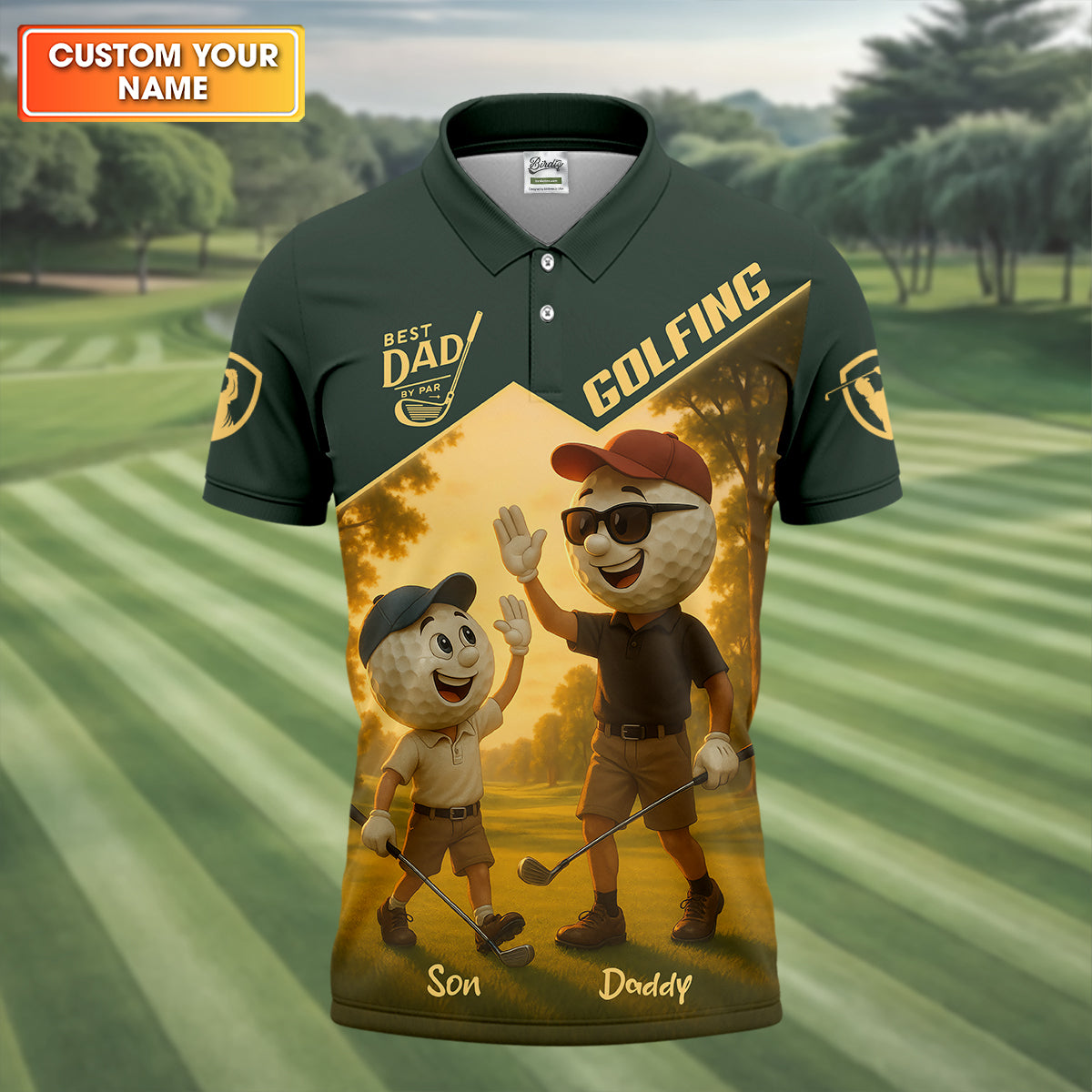 Best Dad By Par Personalized Men's Golf Polo ShirtDad Golf Gift, Christmas Golf Gift