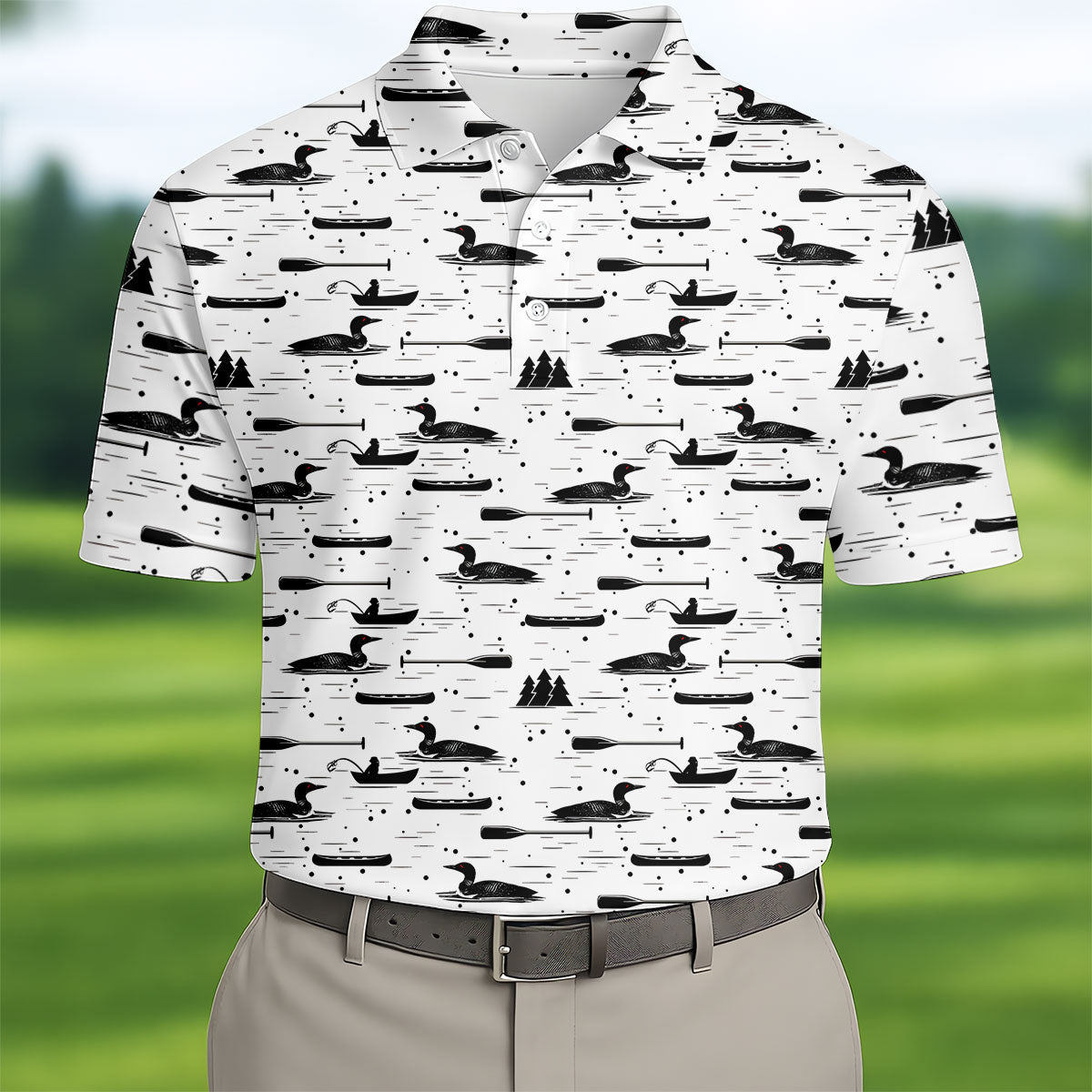 Loon Lake Aquatic Birds Hawaiian Golf Shirt, Men's Golf Shirt, Polo Shirts For Men