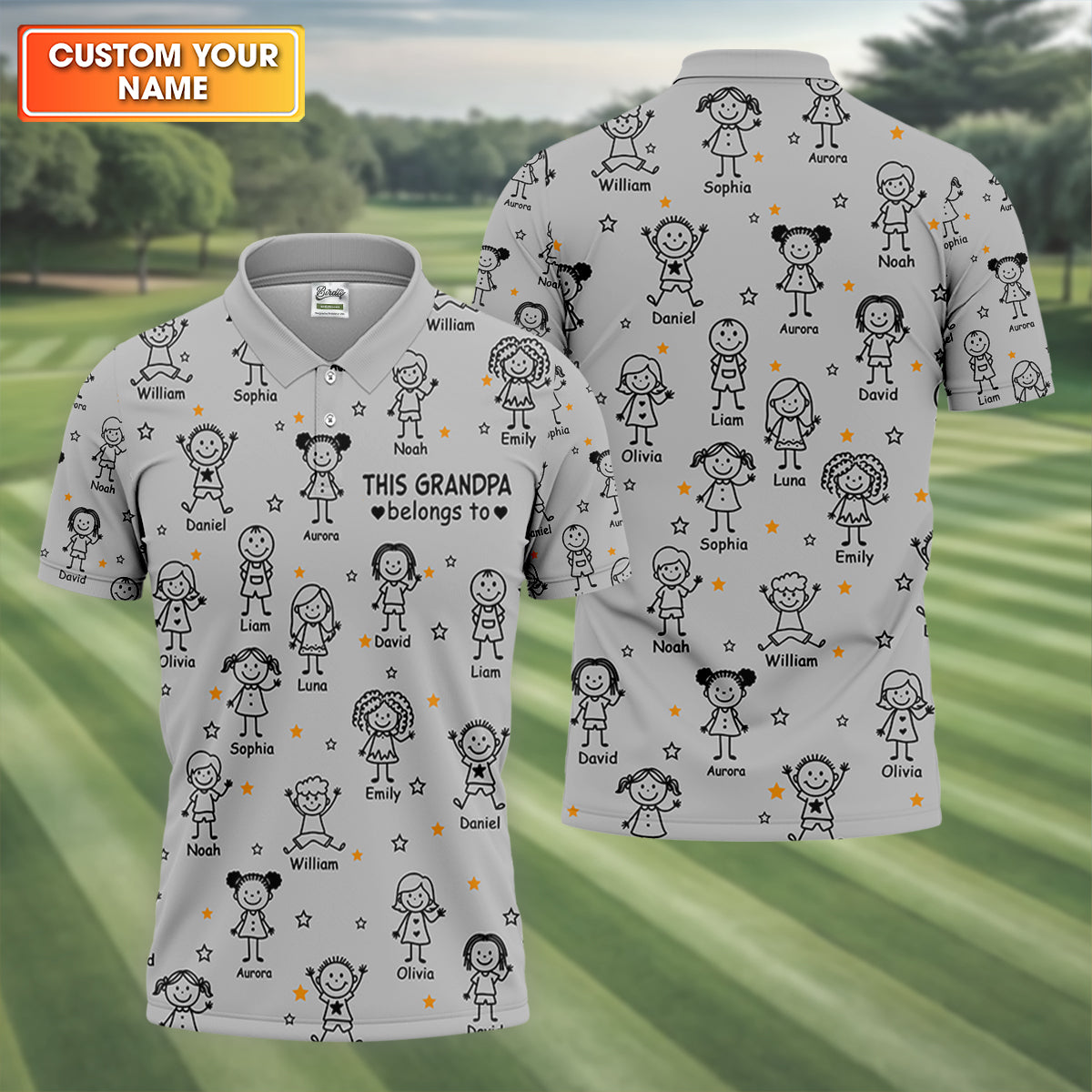 This Grandpa Dad Belongs To Kids Pet Grey Golf Shirt, Polo ShirtFor Men, Golf Gift For Men