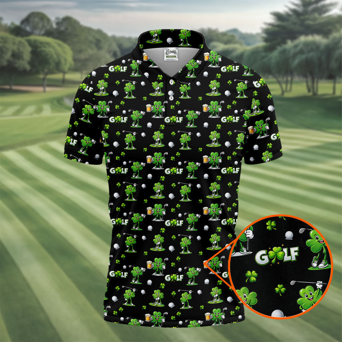Three Leaf Clover Golf And Beer St Patrick's Day Black Golf Shirt, Fun Golf Shirts For Men, Polo ShirtFor Men