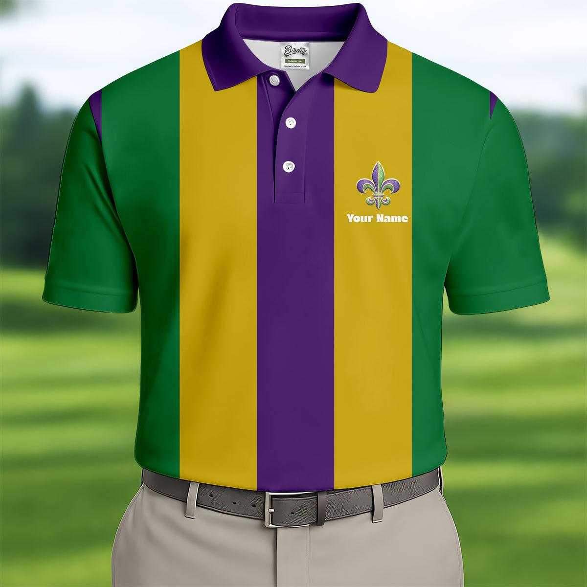 Vertical Stripes Purple Green Gold Mardi Gras Golf Shirt, Polo ShirtFor Men, Golf Shirts For Men