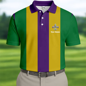 Vertical Stripes Purple Green Gold Mardi Gras Golf Shirt, Polo ShirtFor Men, Golf Shirts For Men