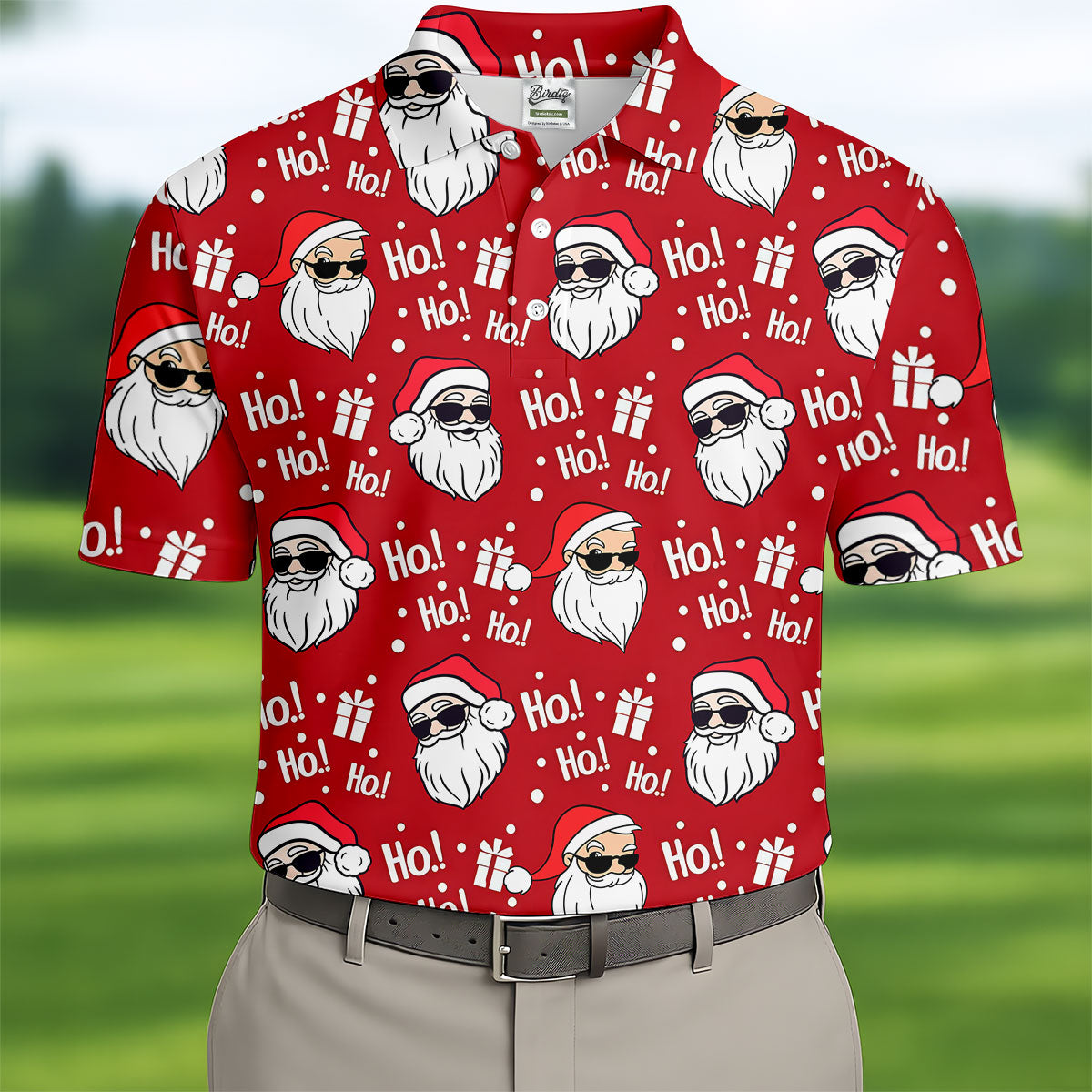 Santa Claus Pattern Christmas Red Golf Tops For Men, Christmas Golf Shirt, Polo Shirts For Men