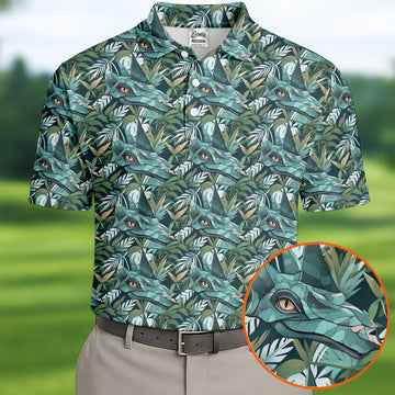 Dinosaur Head Tropical Vibe Golf Tops For Men, Polo ShirtFor Men, Golf Shirts For Men