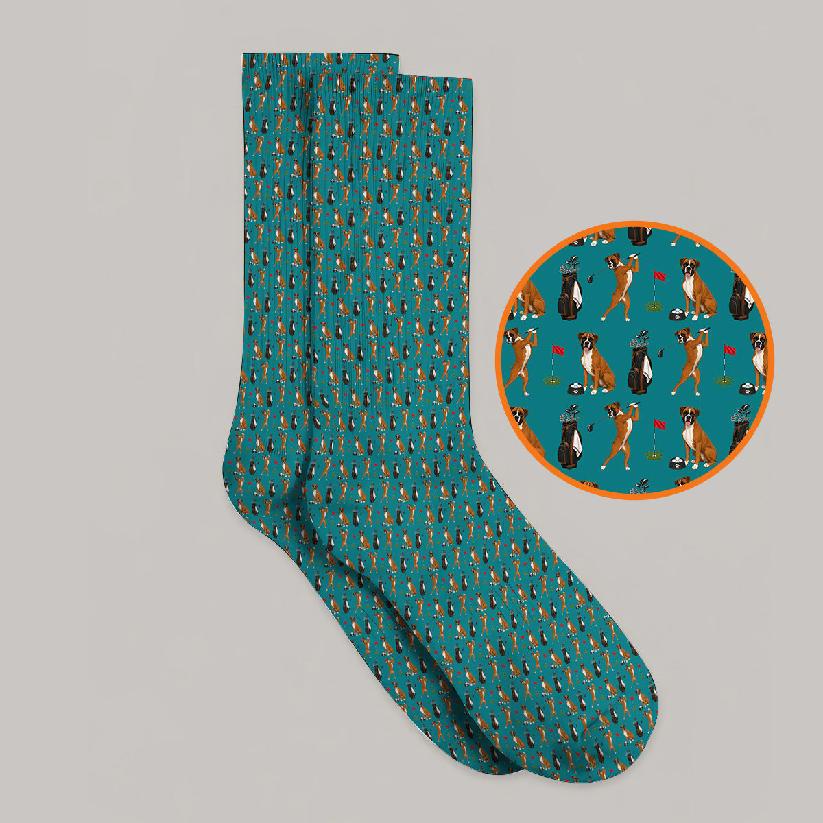Crazy Boxer Golf Socks, Boxer Golf Pattern Sock for Golfer, Dog Lover Golf Gift