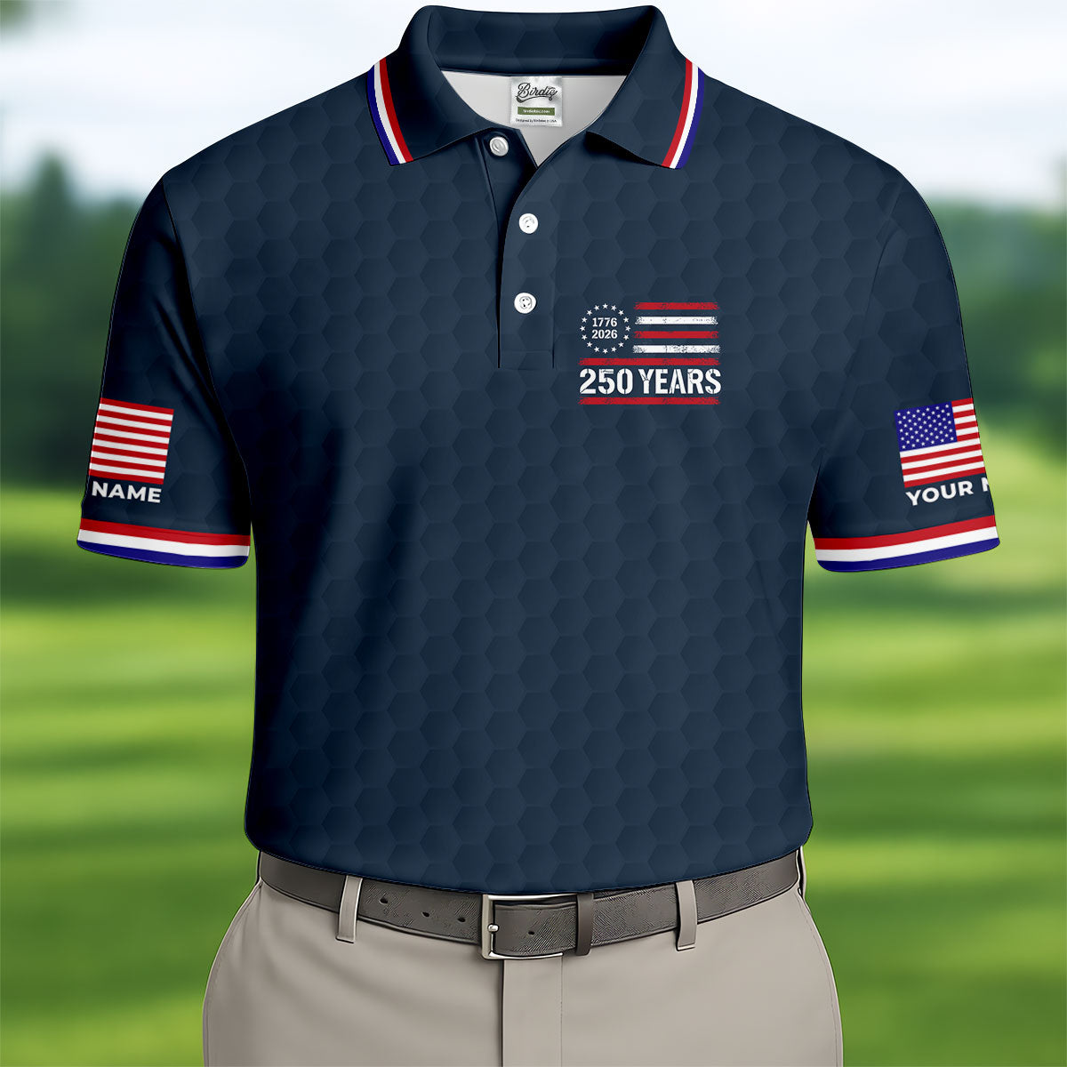 One Nation Under God We The People Navy Golf Shirt, 250 Years 4th Of July Golf Shirts For Men