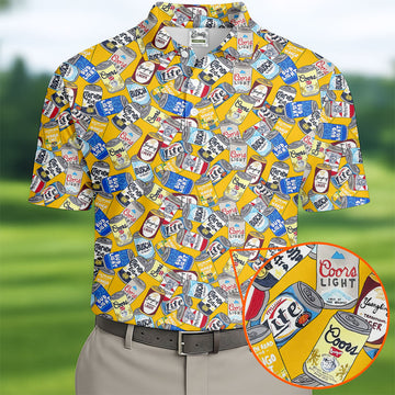 American Beer Cans Yellow Golf Shirt, Golf And Beer Polo ShirtFor Men, Golf Shirts For Men