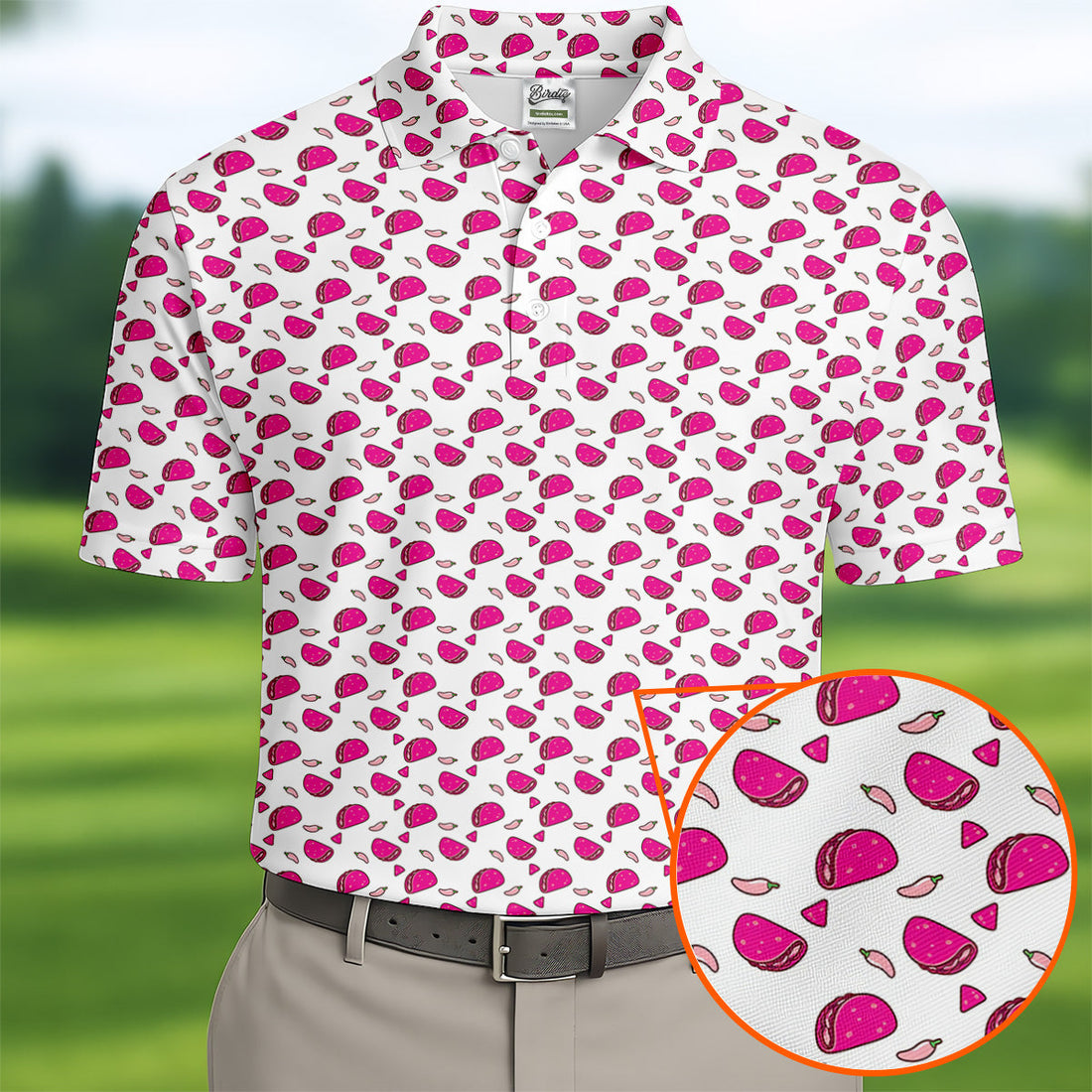 The Pink Taco Seamless Pattern White Golf Shirt, Golf Tops For Men, Tacos Lover Golf Gift For Men