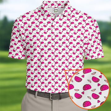 The Pink Taco Seamless Pattern White Golf Shirt, Golf Tops For Men, Tacos Lover Golf Gift For Men