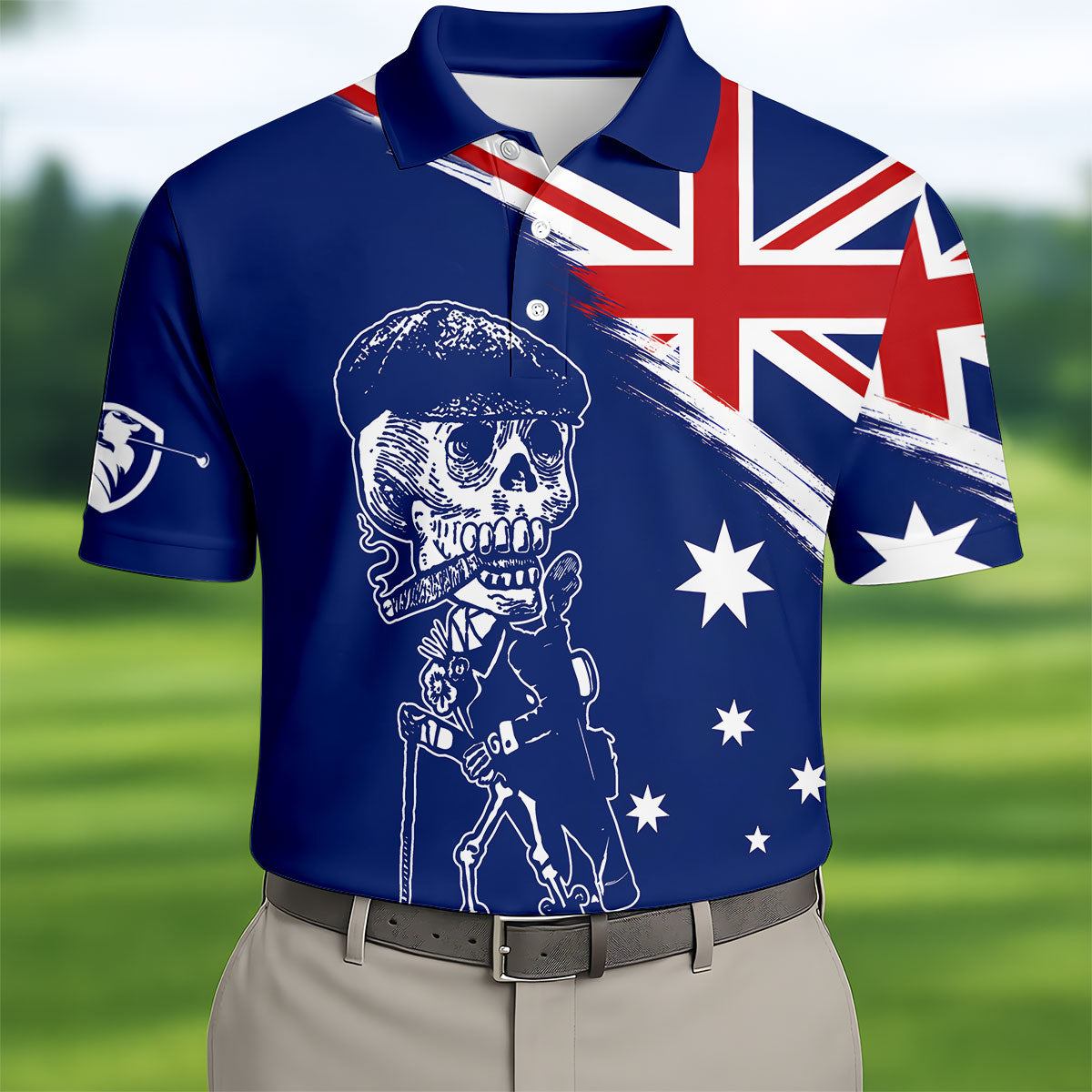 I Was One Under Today Skeleton Golfer Australia Flag Print Golf Tops For Men, Polo Shirtor Men