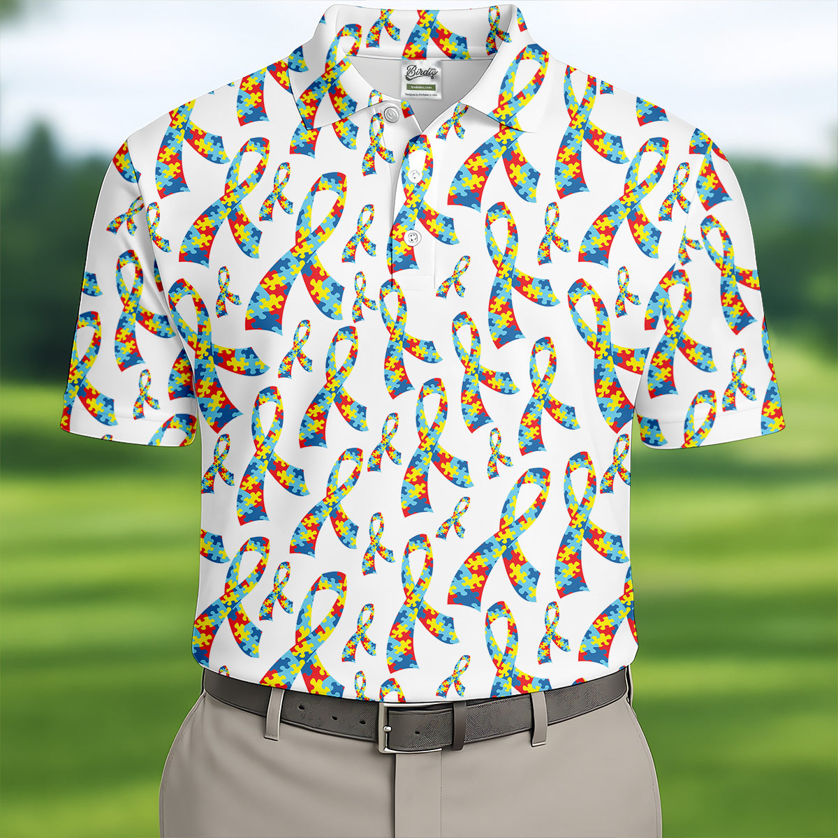 Autism Awareness Ribbon Golf Tops For Men, Autism Ribbon Polo ShirtFor Men, Golf Shirts For Men