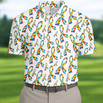 Autism Awareness Ribbon Golf Tops For Men, Autism Ribbon Polo ShirtFor Men, Golf Shirts For Men