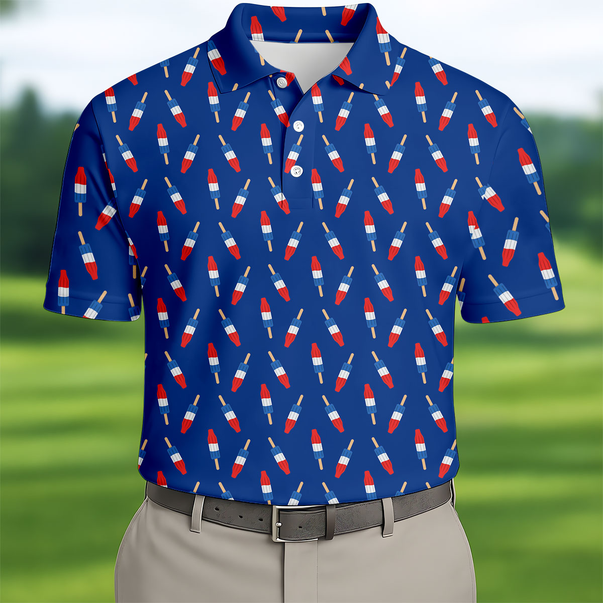 Red White Blue Patriotic Popsicles 4th Of July Golf Shirt, 250th Anniversary Golf Shirts For Men