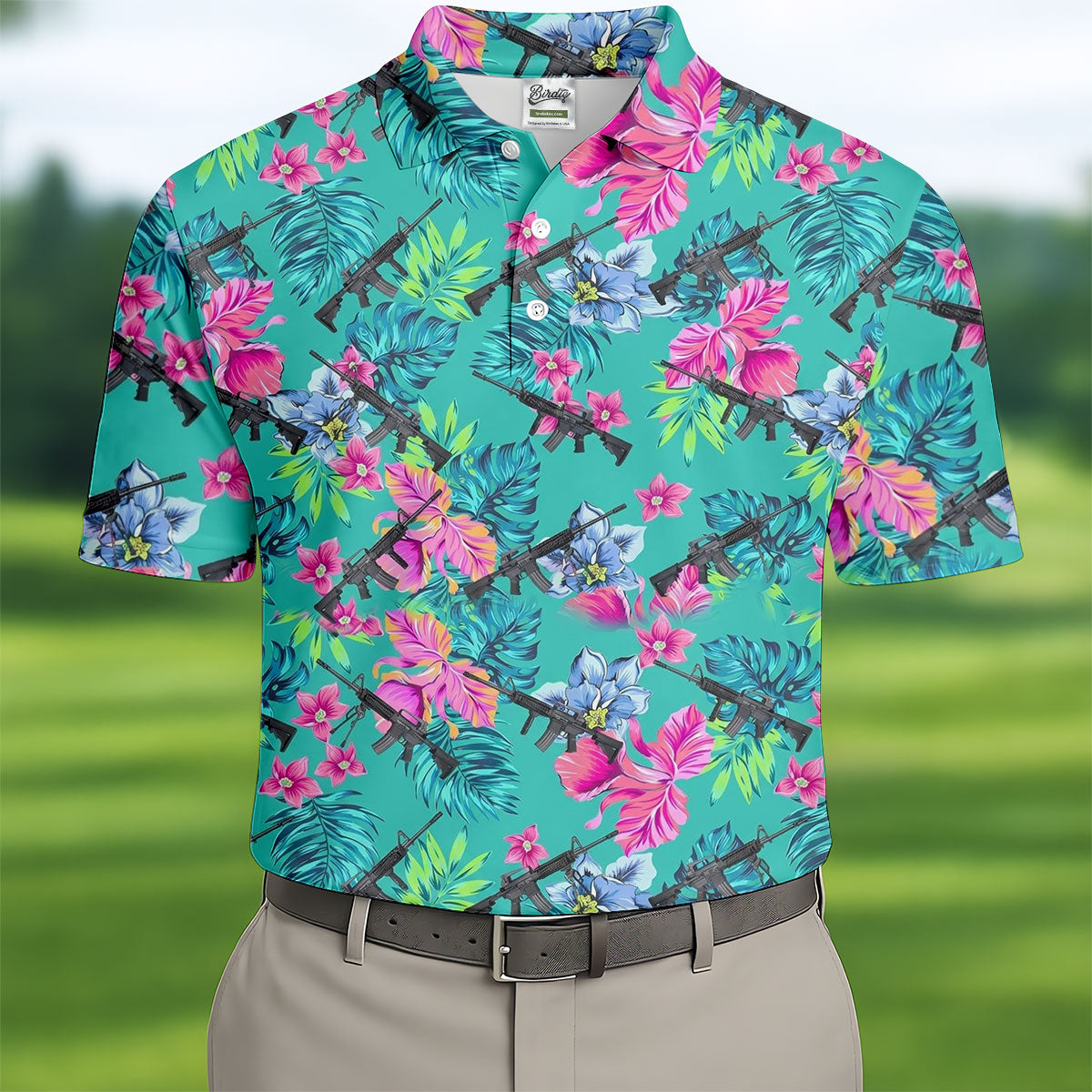 Hawaiian Floral With Army Theme Golf Shirts For Men, Polo ShirtFor Men, Golfing Apparel