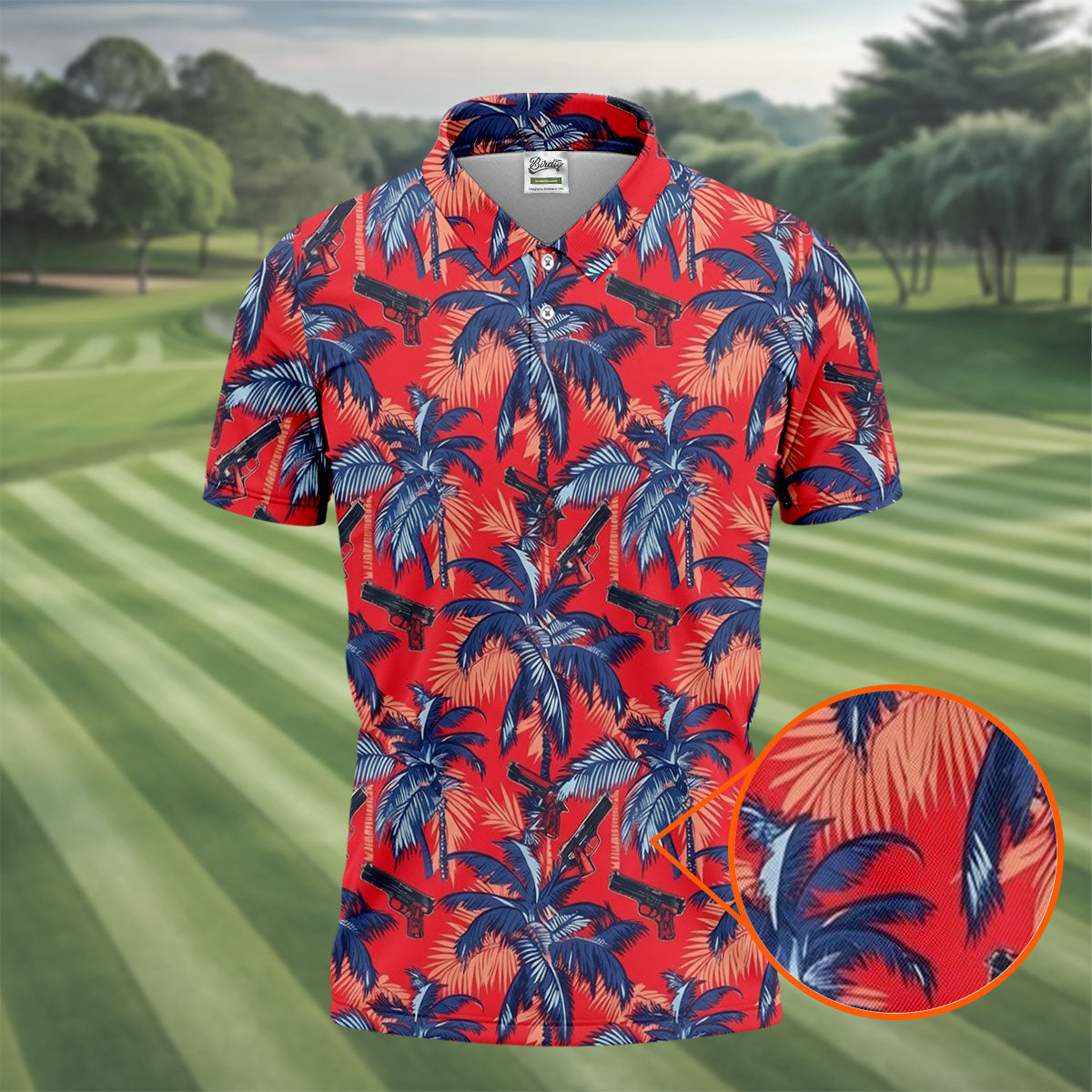 Hawaiian Palm Tree Military Theme Red Golf Shirt, Golf Shirts For Men, Polo ShirtFor Men