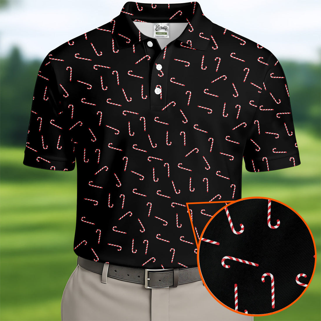 Christmas Candy Cane Golf Tops For Men, Christmas Golf Shirt, Black Golf Polo ShirtGolf Gift For Men