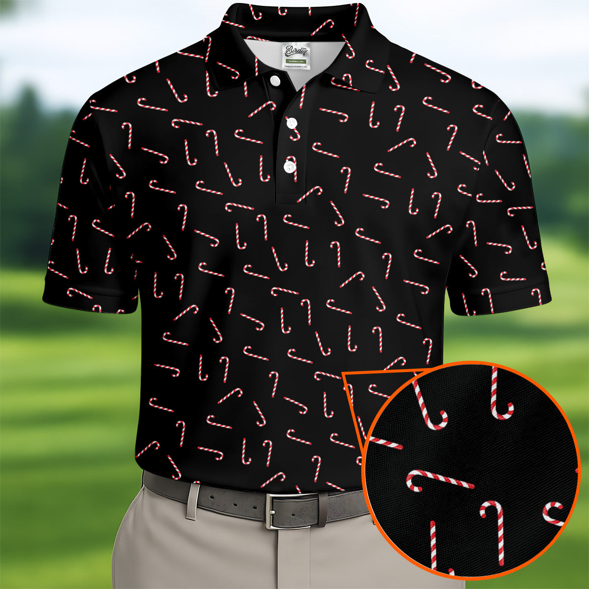 Christmas Candy Cane Golf Tops For Men, Christmas Golf Shirt, Black Golf Polo ShirtGolf Gift For Men