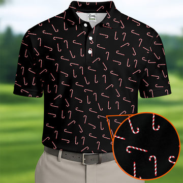 Christmas Candy Cane Golf Tops For Men, Christmas Golf Shirt, Black Golf Polo ShirtGolf Gift For Men