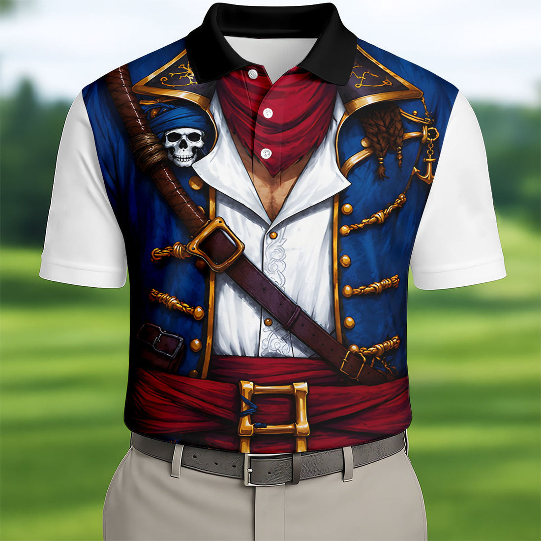 Caribbean Pirate Golf Shirt, Classic Buccaneer Captain Uniform, Golf Shirt For Men