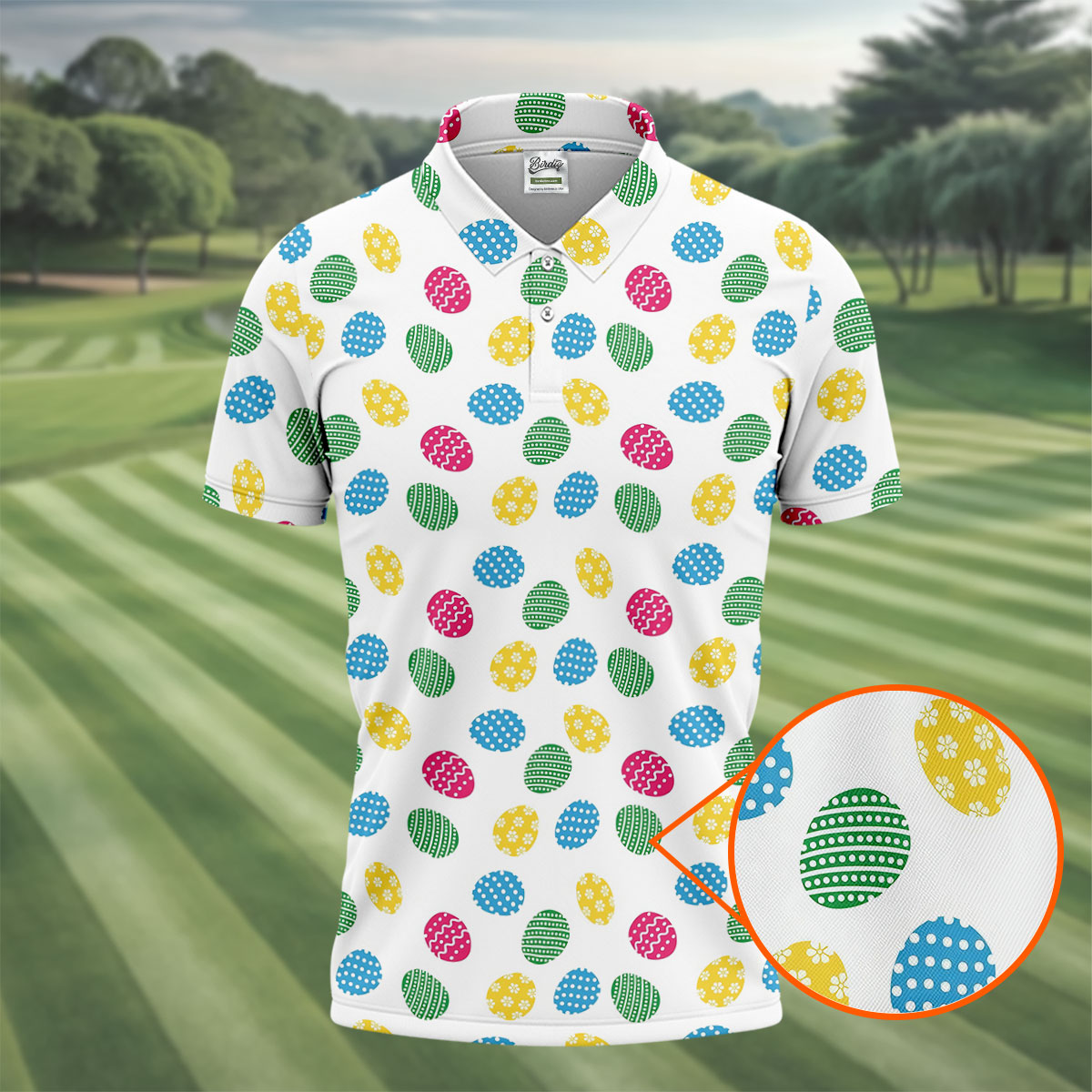 Colorful Easter Eggs White Golf Shirt, Cute Golf Outfit, Polo ShirtFor Men, Golf Shirts For Men
