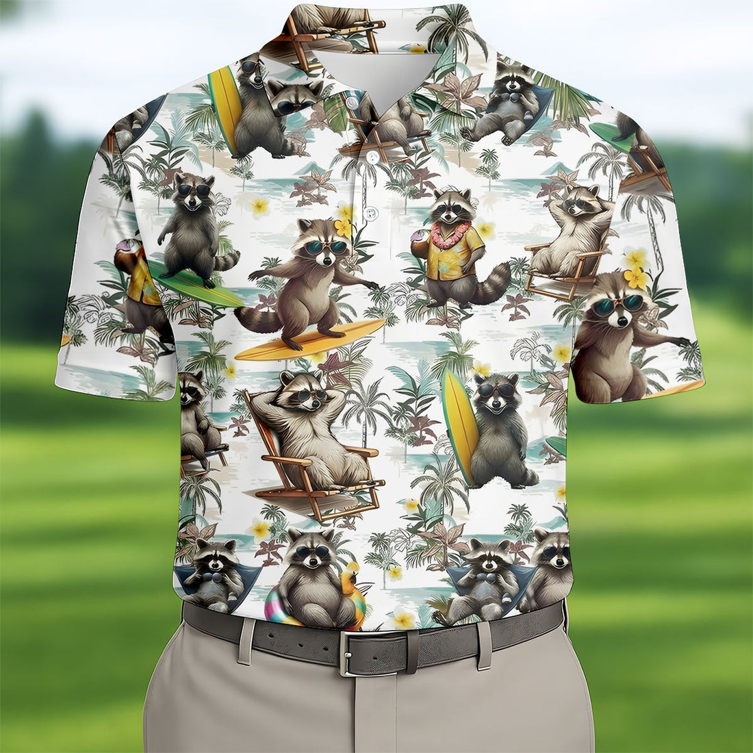 Raccoon Beach Vacation Hawaiian Shirt, Hawaiian Shirt For Men, Tropical Button Up Shirt