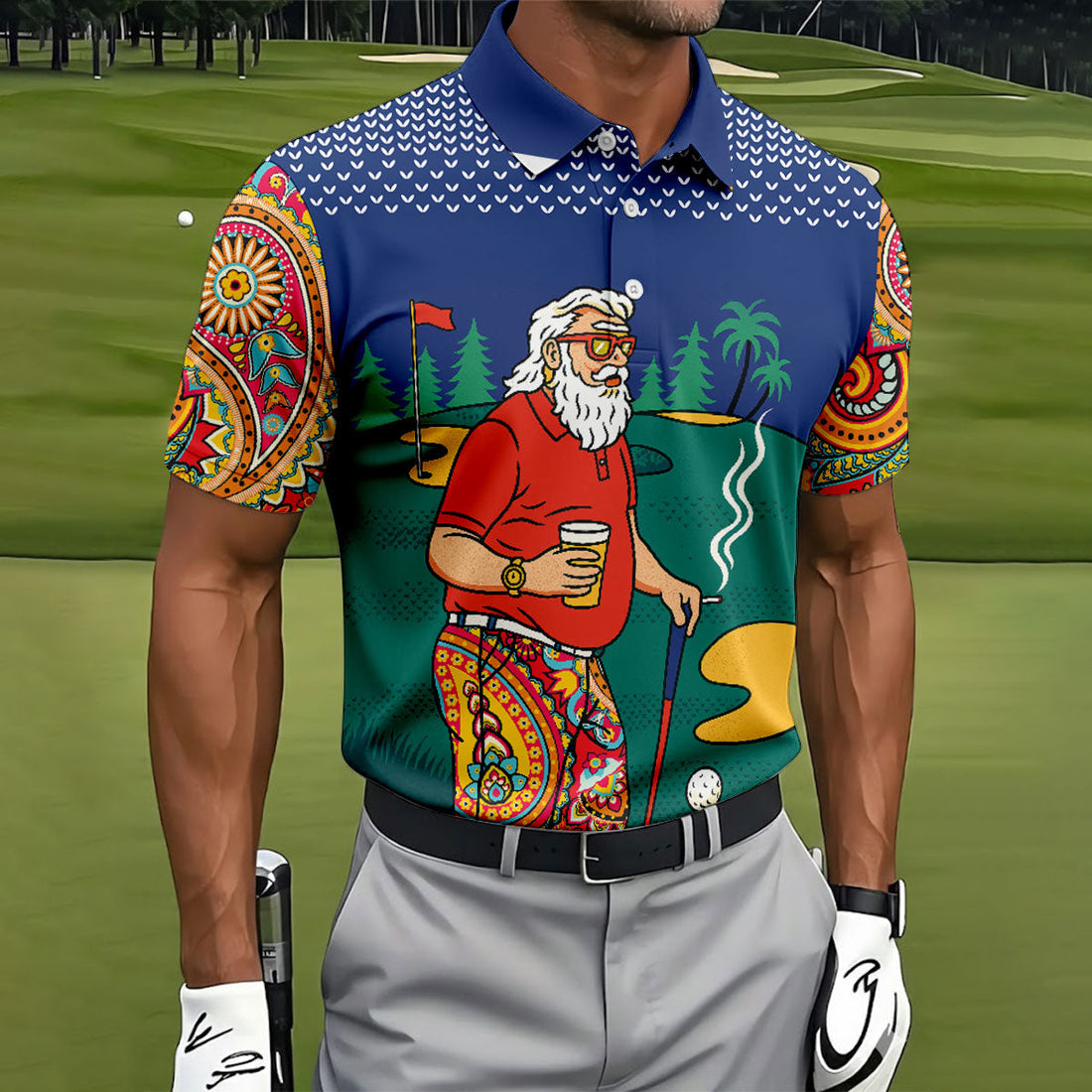 Funny Bearded Golfer With Paisley Pants Golf Polo Shirt, Printed Golf Shirts, Golf Apparel For Men