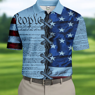 We The People Preamble Patriotic 4th Of July Blue Golf Shirt, 250th Anniversary Golf Shirts For Men