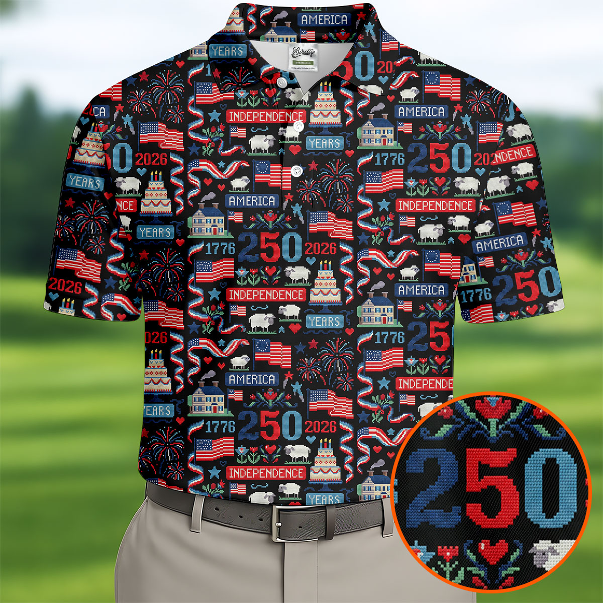 America Independence 250 Years Black Golf Shirt, Patriotic 4th Of July Golf Shirts For Men