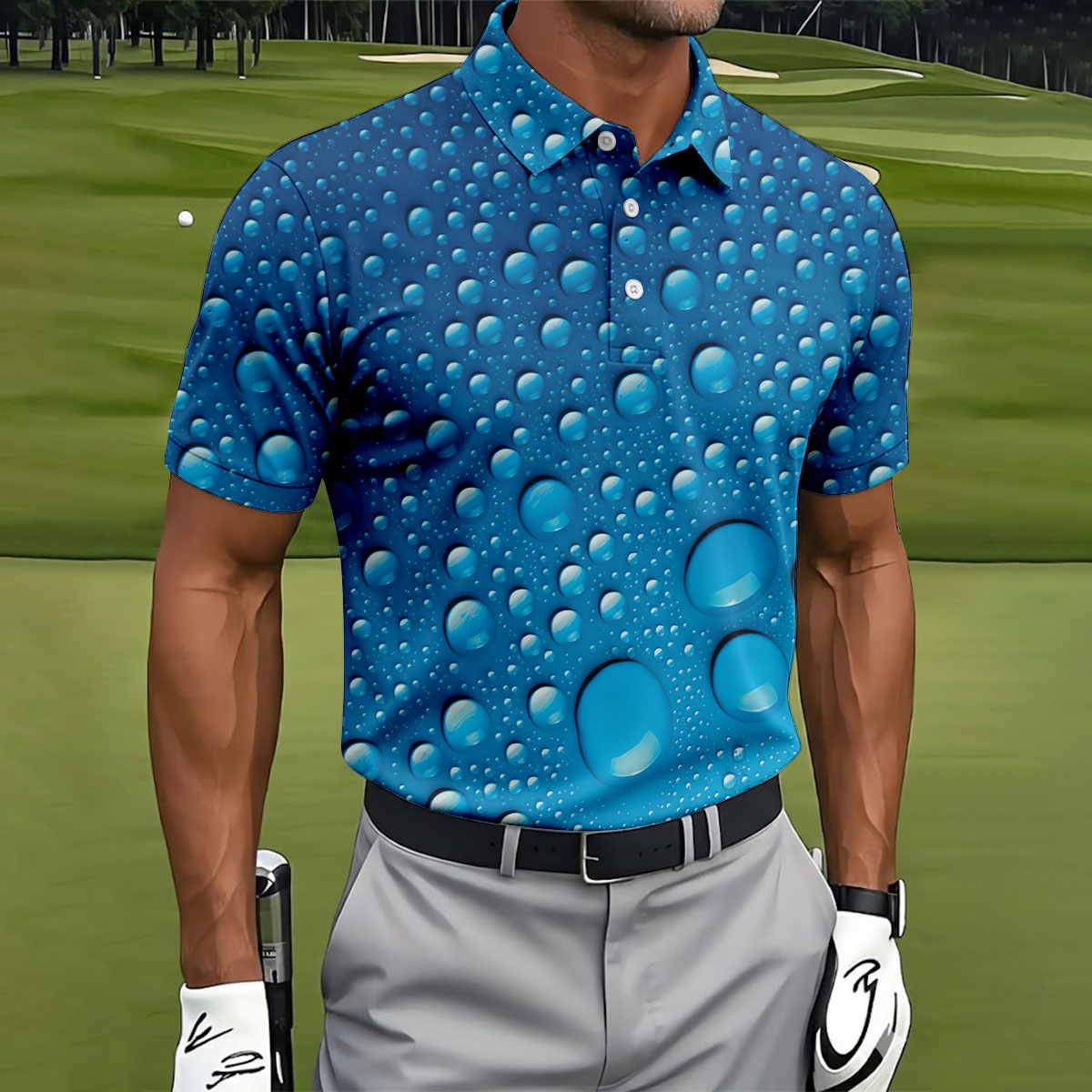 Rain Drops Blue Golf Shirt, Golf Tops For Men, Golf Shirts For Men, Polo Shirt Men